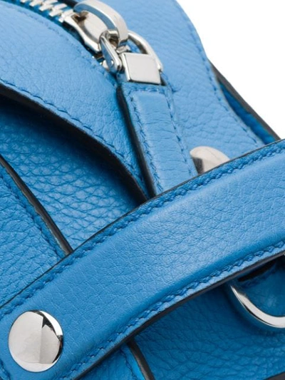 Shop Prada Logo Plaque Hand Strap Clutch In Blue