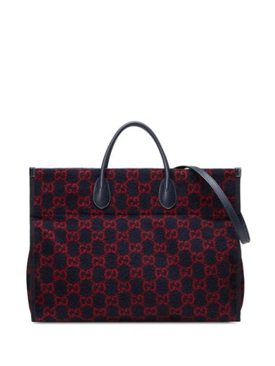 Shop Gucci Monogram Print Tote Bag In Blue