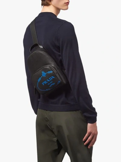 Shop Prada Saffiano Leather One-shoulder Backpack In Black