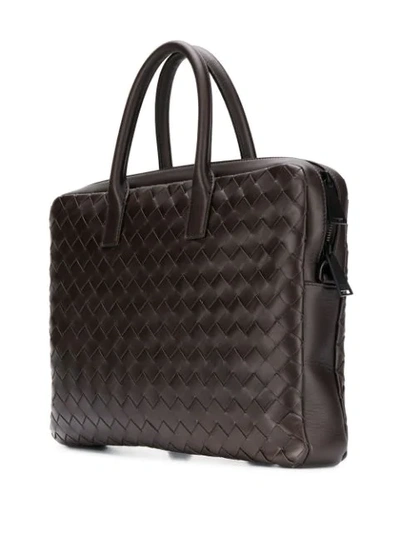 Shop Bottega Veneta Intrecciato Weave Zipped Briefcase In Brown