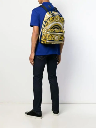 Shop Versace Gold Barocco Print Backpack In Yellow