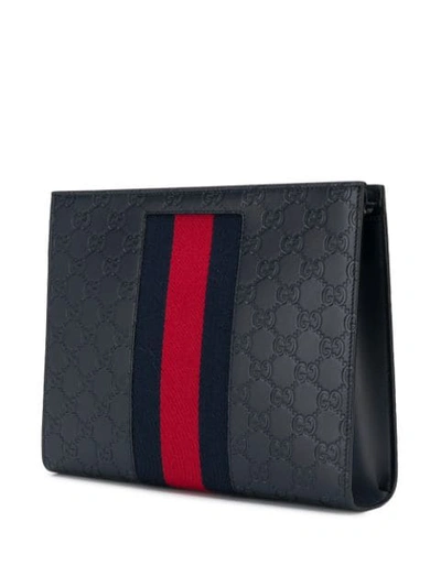 Shop Gucci Signature Web Stripe Clutch Bag In Blue