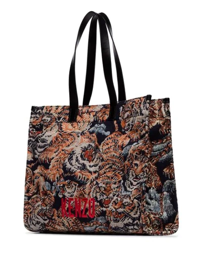 Shop Kenzo Tiger Embroidered Tote Bag In Black