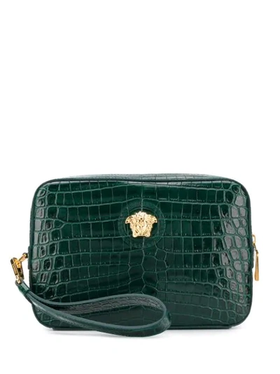 Shop Versace Medusa Appliqué Leather Pouch In Green