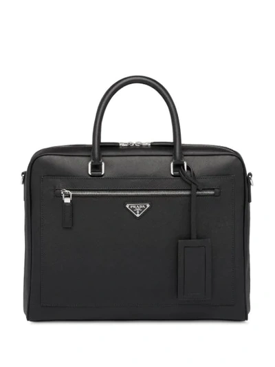 Shop Prada Logo Plaque Briefcase In Black
