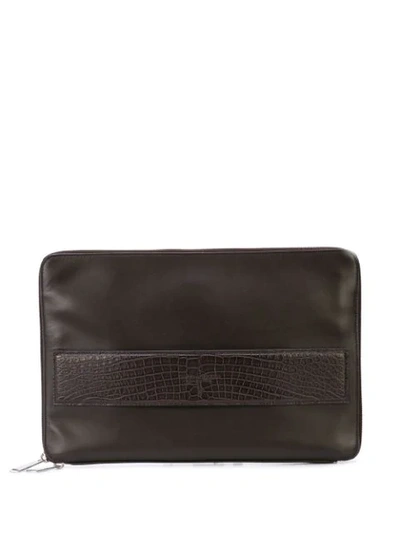 Shop Bottega Veneta Crocodile-effect Strap Document Holder In Brown