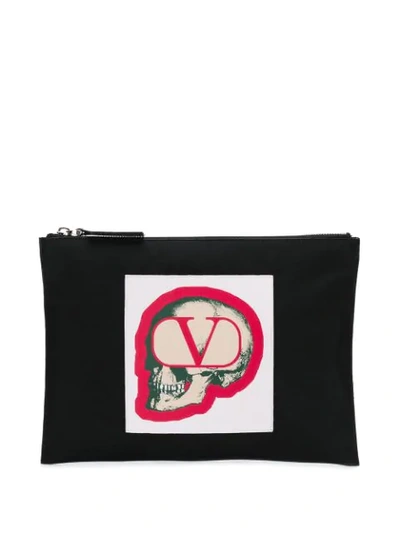 VALENTINO VALENTINO GARAVANI VLOGO SKULL POUCH - 黑色