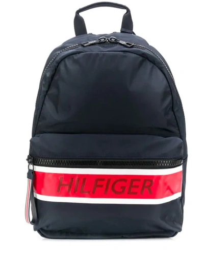 Shop Tommy Hilfiger Contrast Logo Stripe Backpack In Blue
