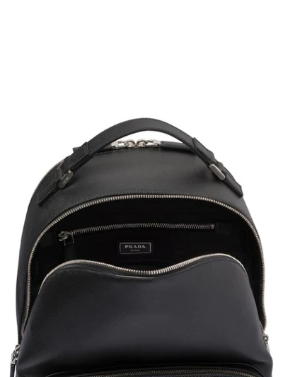 Shop Prada Saffiano Leather Logo Backpack In Black