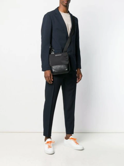 Shop Emporio Armani Leather Trim Shoulder Bag - Black