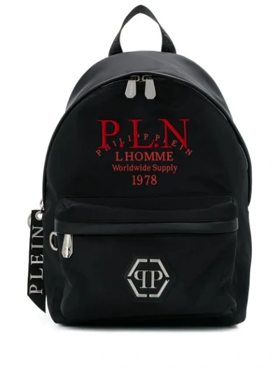Shop Philipp Plein Embroidered Logo Backpack In Black