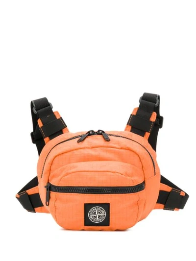 Shop Stone Island Logo Embroidered Belt Bag In Orange