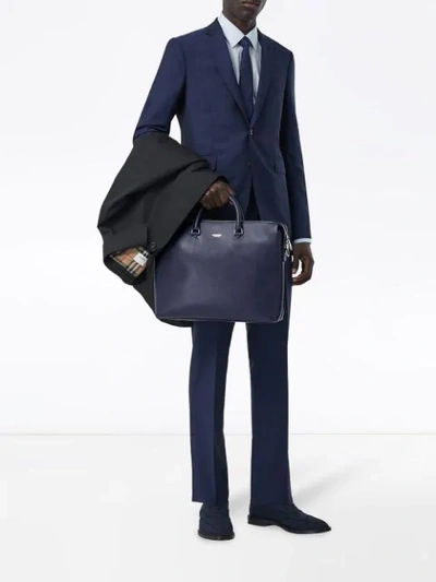 Shop Burberry Triple Stud Grainy Leather Briefcase In Blue