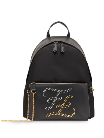 Shop Fendi Karligraphy Motif Backpack In Black