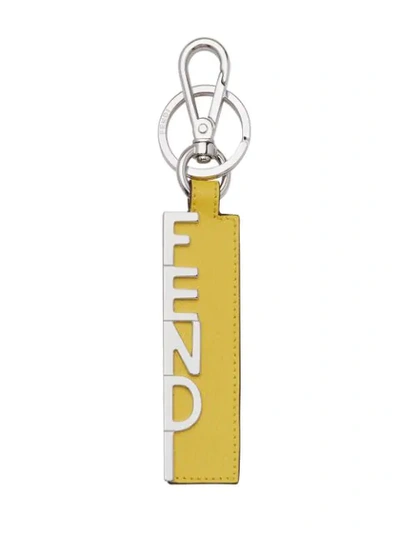 Shop Fendi Rectangular Logo Lettering Keyring In Yellow