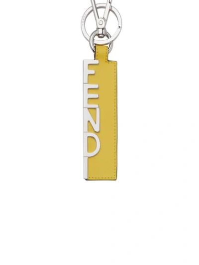 Shop Fendi Rectangular Logo Lettering Keyring In Yellow