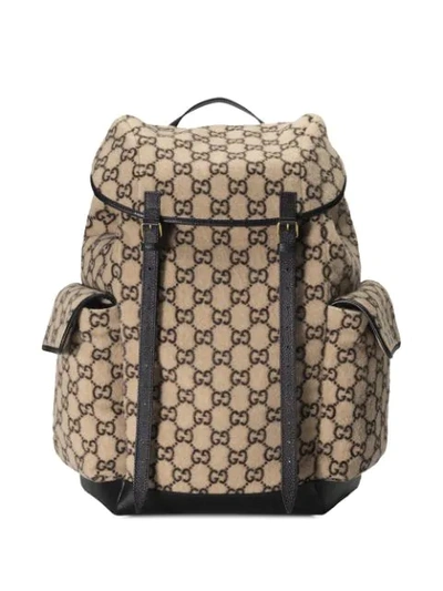 Shop Gucci Monogram Pattern Backpack In Neutrals