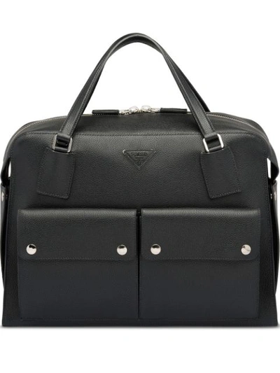 Shop Prada Front Pockets Briefcase In Black