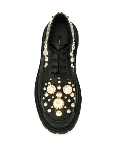 Shop Dolce & Gabbana Chunky Heel Embellished Derbies In Black