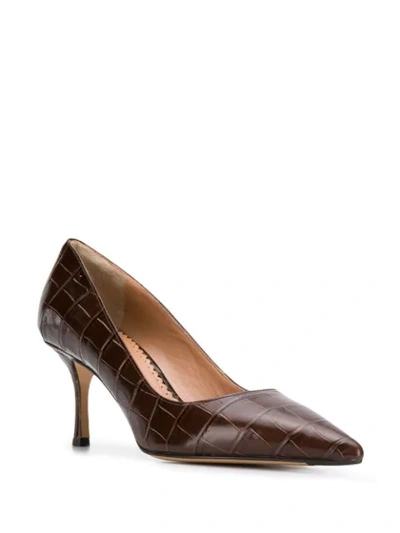 Shop The Seller Pointed Croc Effect Pumps In Brown