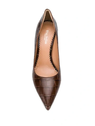 Shop The Seller Pointed Croc Effect Pumps In Brown