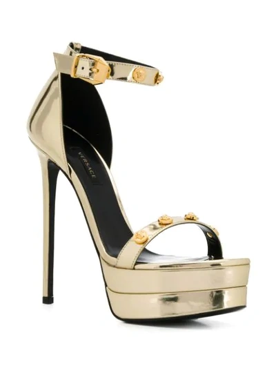 Shop Versace Medusa Stud Sandals In Gold