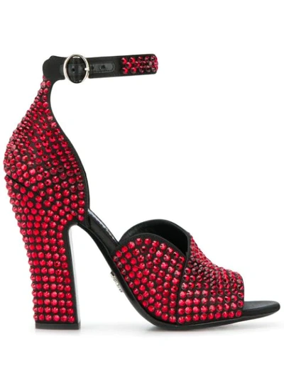 Shop Prada Crystal Embellished 105mm Sandals In Red