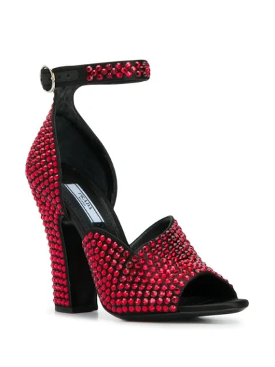 Shop Prada Crystal Embellished 105mm Sandals In Red