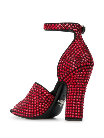 Shop Prada Crystal Embellished 105mm Sandals In Red