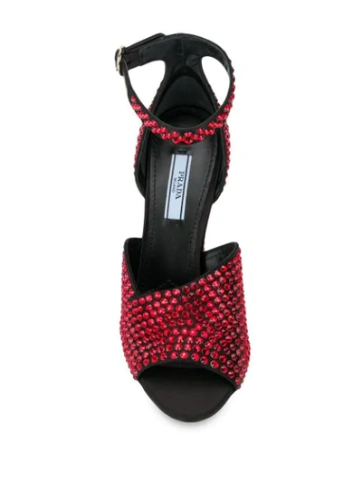 Shop Prada Crystal Embellished 105mm Sandals In Red