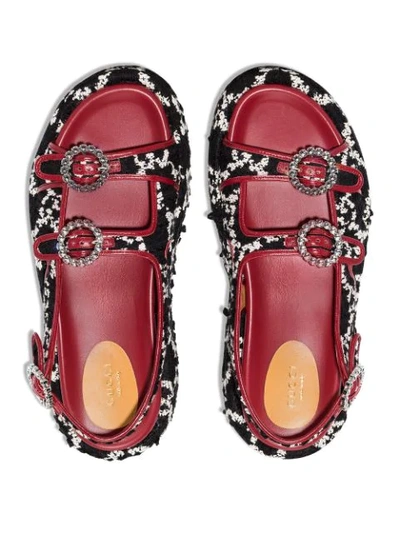 Shop Gucci Angelina 50mm Bouclé Crystal Buckle Sandals In Black ,red