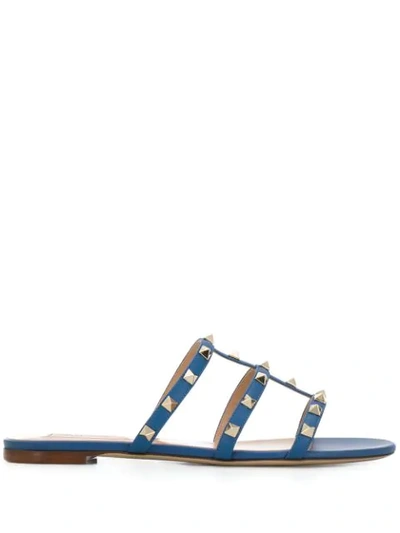 Shop Valentino Garavani Rockstud Flat Sandals In Blue