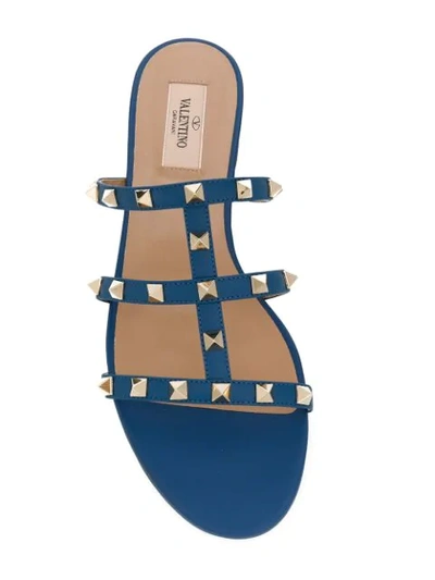 Shop Valentino Garavani Rockstud Flat Sandals In Blue