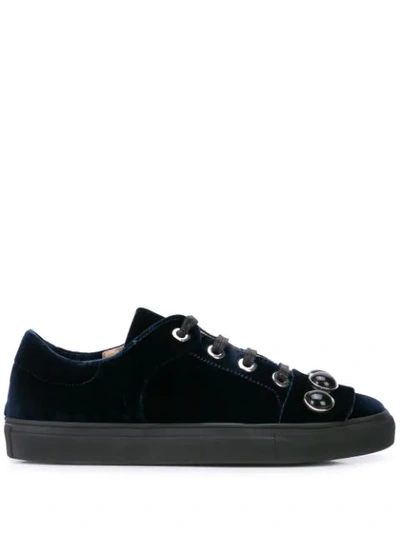 Shop Alberto Fermani Embellished Velvet Sneakers In Blu Scuro