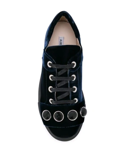 Shop Alberto Fermani Embellished Velvet Sneakers In Blu Scuro