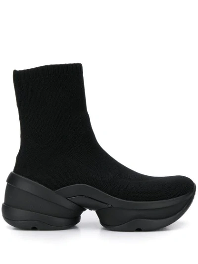 Shop Michael Michael Kors Olympia Stretch Knit Sock Sneakers In Black