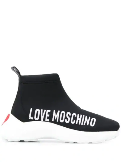 Shop Love Moschino Hi-top Logo Sneakers In Black