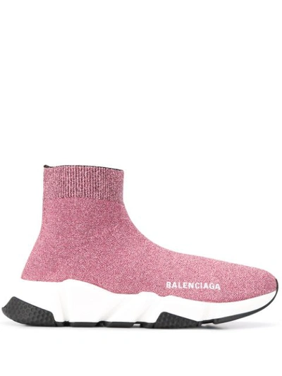 Balenciaga Woman Speed Sneakers In Pink Lurex In Pink & White & Black |  ModeSens