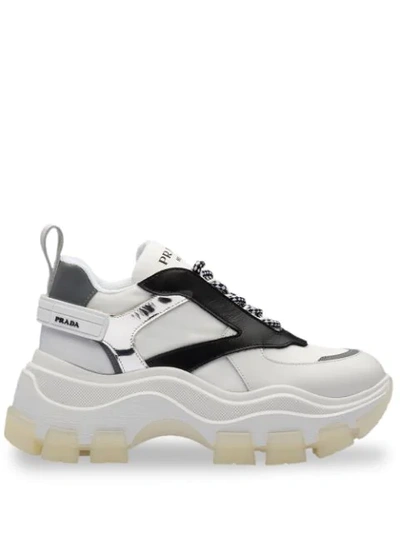 Shop Prada Block Low-top Sneakers In White