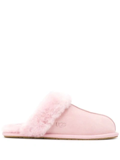 Shop Ugg Shearling Logo Slippers In Pink