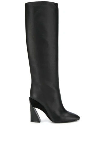 Shop Ferragamo Knee-length Structured-heel Boots In Black