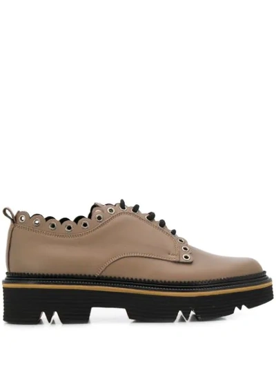 Shop Pollini Scalloped Detail Brogues In Brown