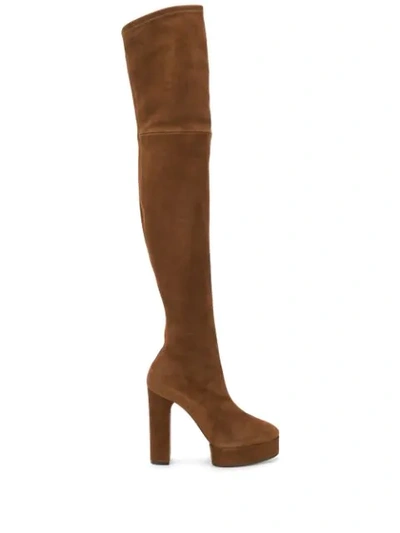 Shop Casadei Over The Knee Boots In Brown