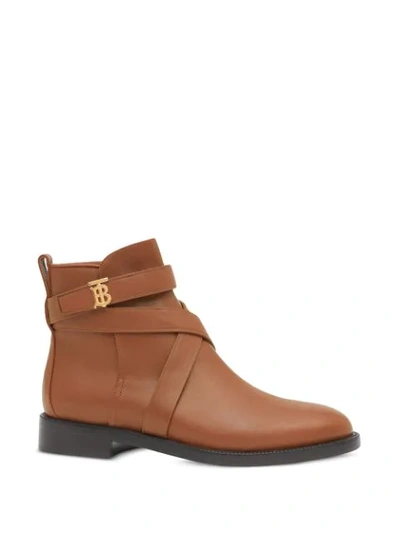 Shop Burberry Monogram Motif Leather Ankle Boots In Brown