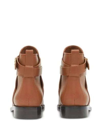 Shop Burberry Monogram Motif Leather Ankle Boots In Brown