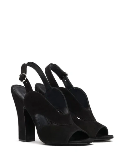 Shop Prada Peep Toe Sandals - Black