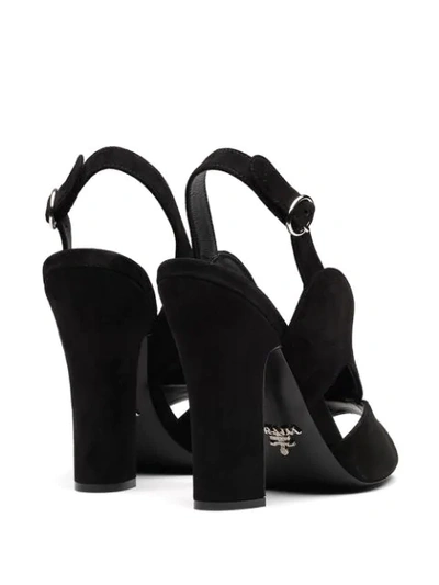 Shop Prada Peep Toe Sandals - Black