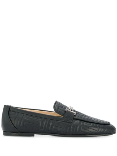 Shop Tod's Stitched Logo Loafers In Black