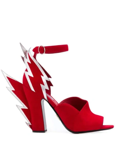 Shop Prada Lighting Bolt Sandals In Red