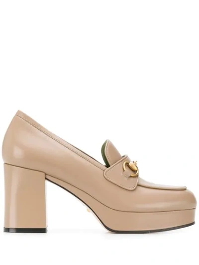 Shop Gucci Horsebit Platform Loafers In Neutrals